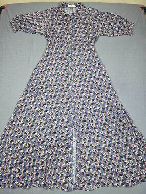 Natural Life Floral Button-Down Maxi Dress M Boho Cottagecore Blue Pink